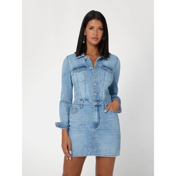GUESS Womens Cotton Kenia Button Front Denim Dress Sadie Jean Size XS NWT - Picture 1 of 4